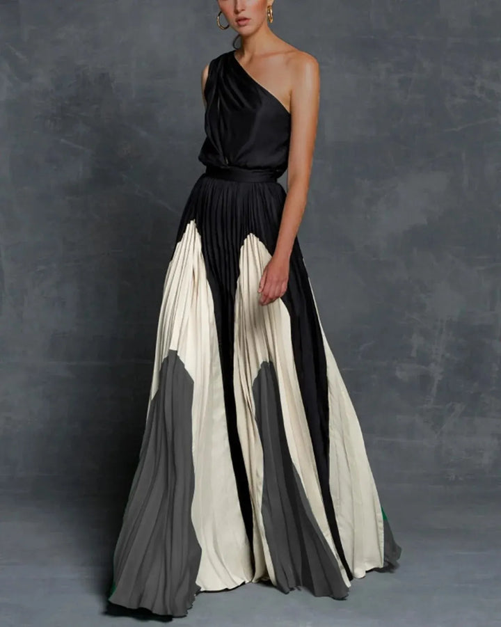 Evania | Women’s One-Shoulder Maxi Dress with Colorful Skirt