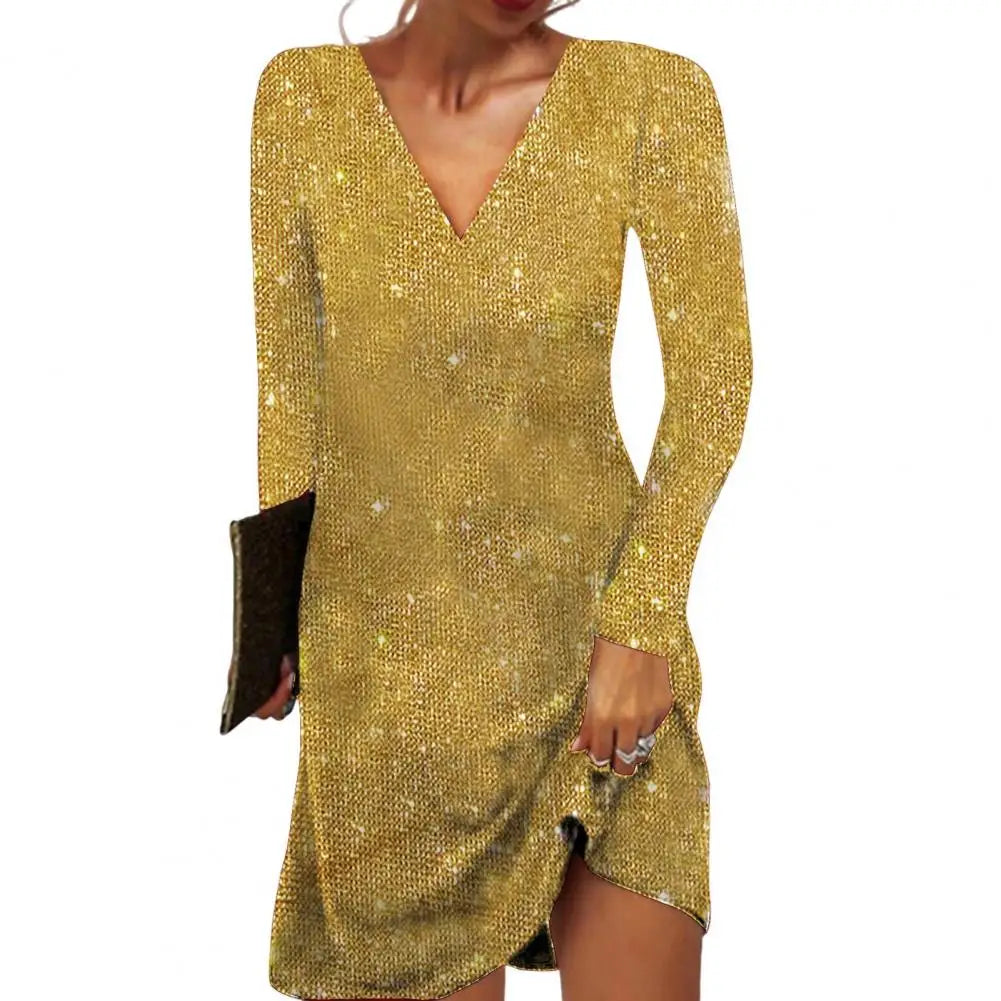 Brielle | Women’s Sequin Mini Party Dress with Long Sleeve and V-neck