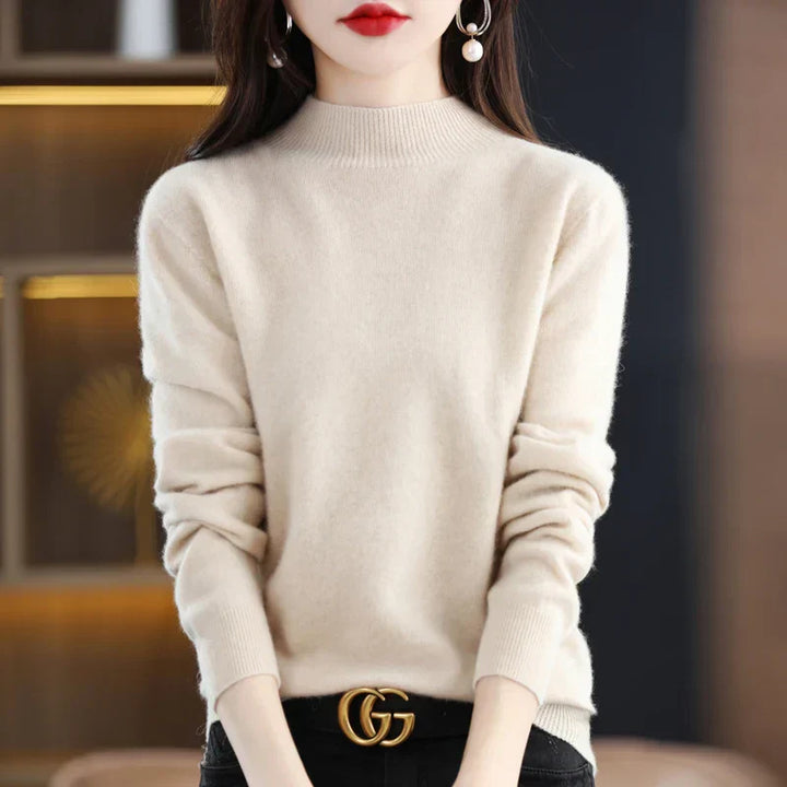Elara | Women’s Round Neck Wool Knit Sweater with Ribbed Cuff