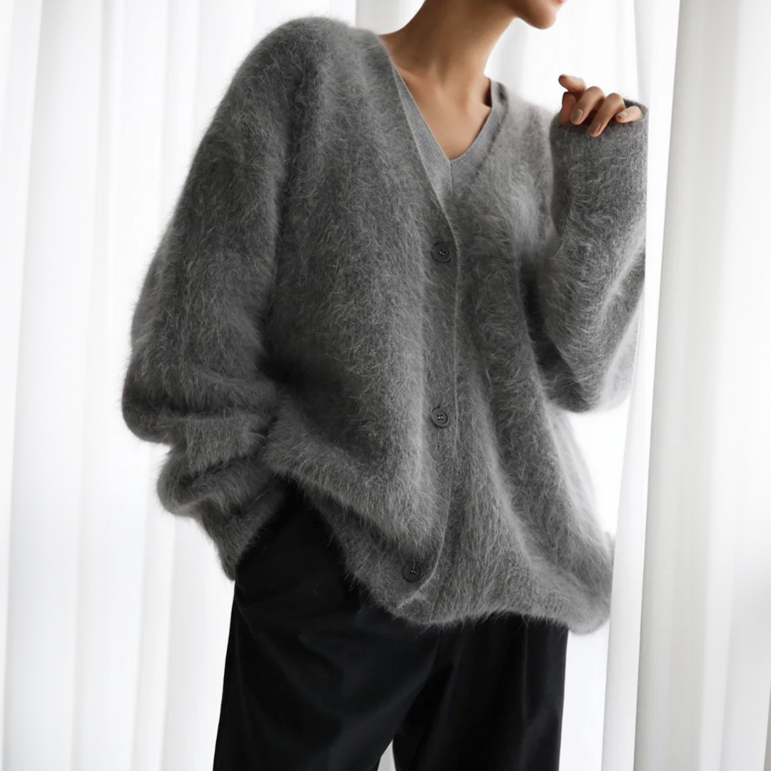 Anna | Women’s Fluffy V-neck Knit Cardigan with Buttons