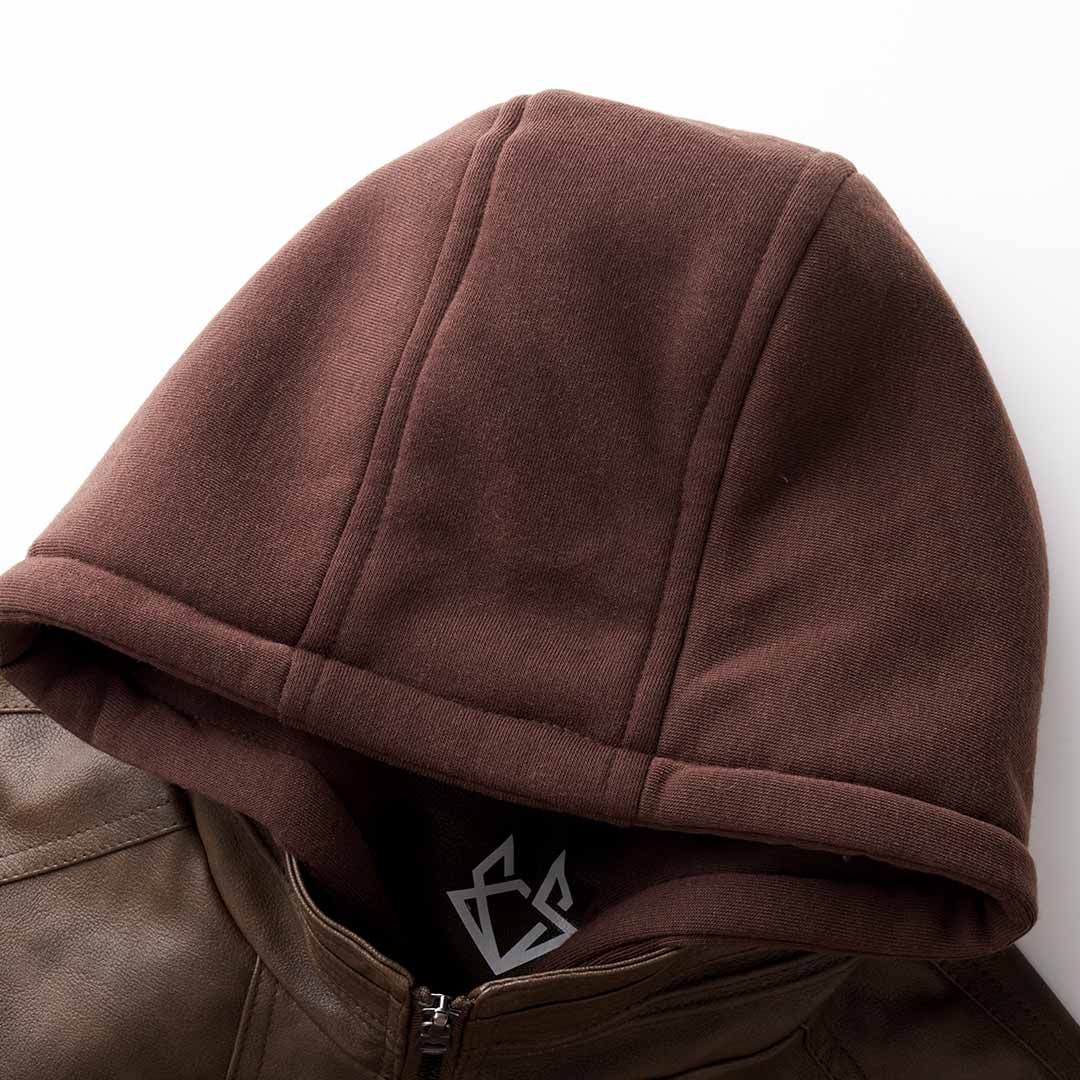 Xavier | Men's Leather Bomber Jacket with Hood with Ribbed Cuff