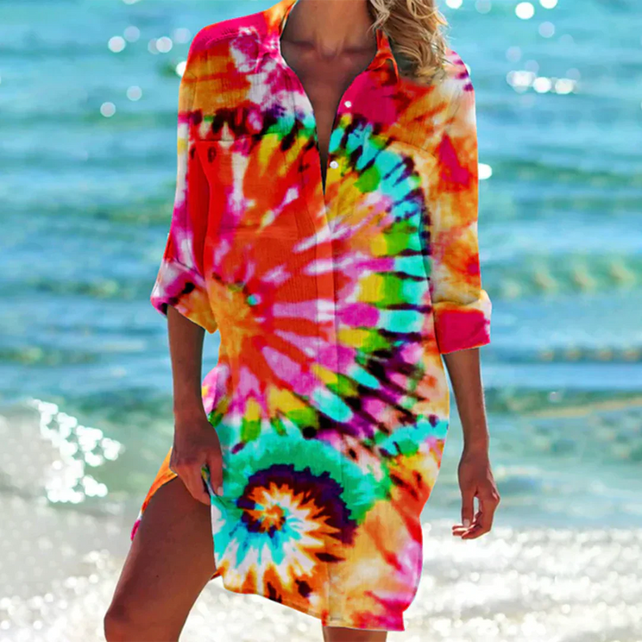 Maelis | Women’s Summer Shirt Dress with Sea Prints