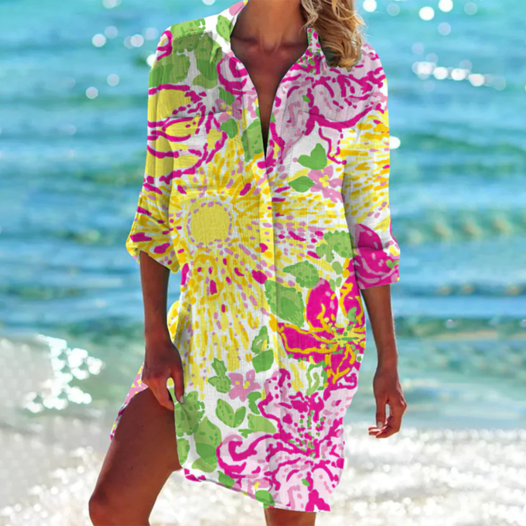 Maelis | Women’s Summer Shirt Dress with Sea Prints