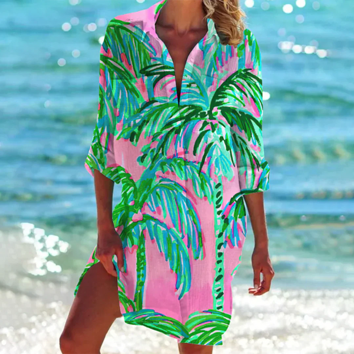 Maelis | Women’s Summer Shirt Dress with Sea Prints