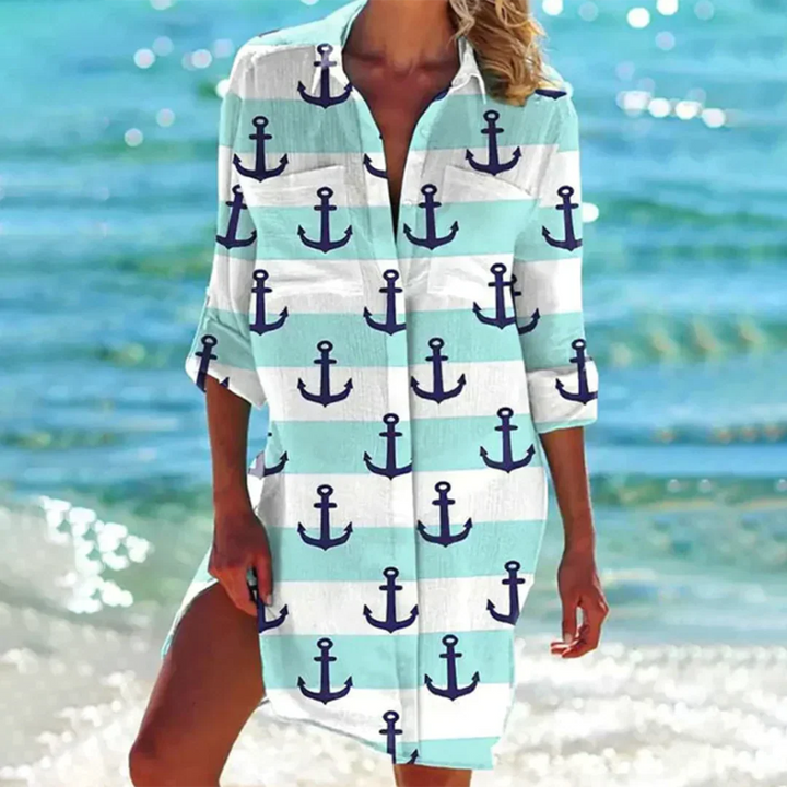 Maelis | Women’s Summer Shirt Dress with Sea Prints