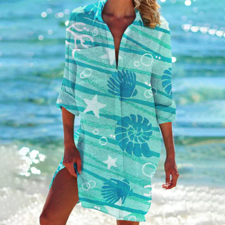 Maelis | Women’s Summer Shirt Dress with Sea Prints