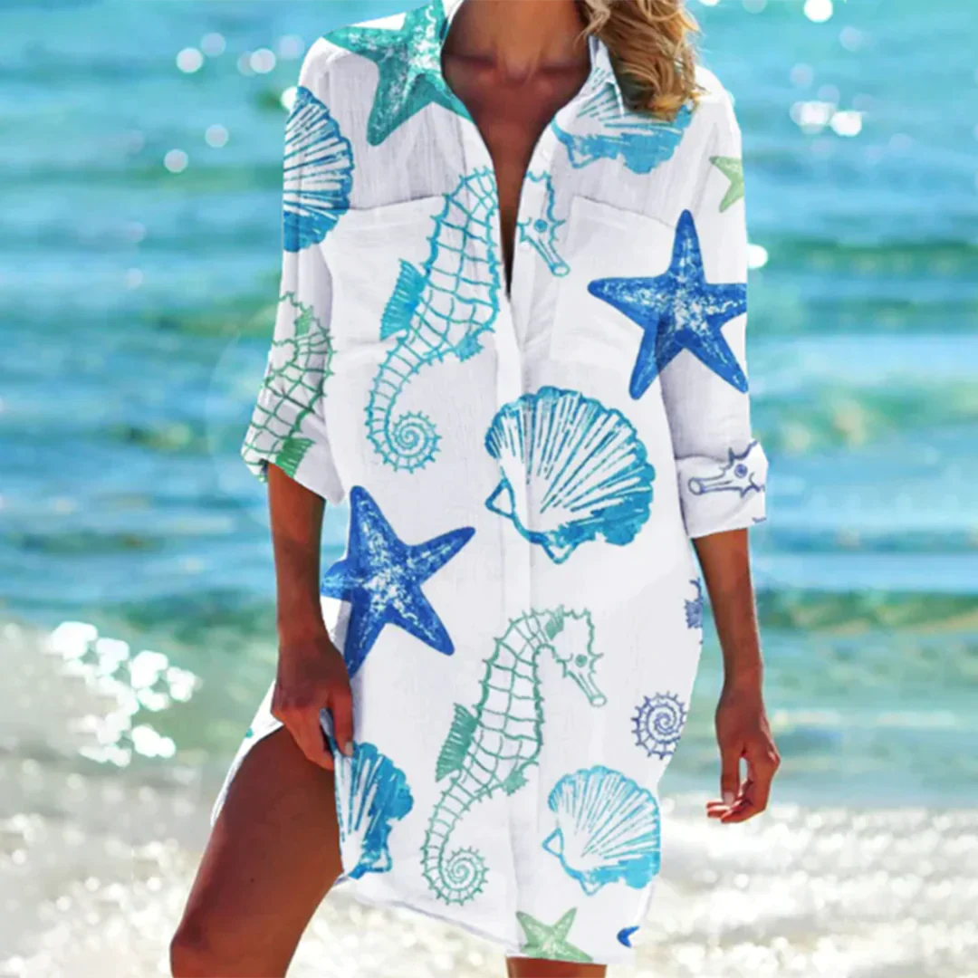 Maelis | Women’s Summer Shirt Dress with Sea Prints