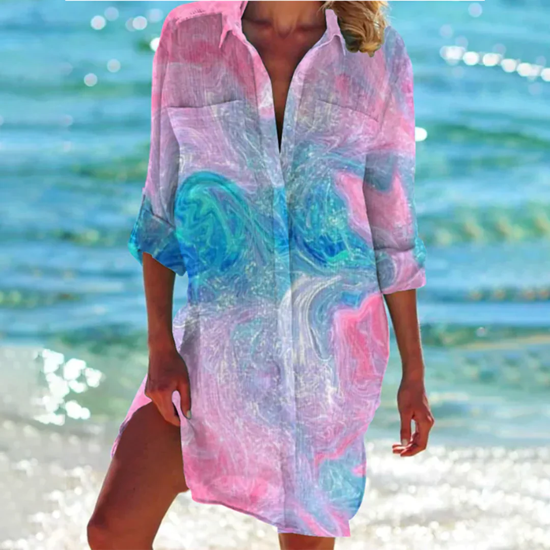 Maelis | Women’s Summer Shirt Dress with Sea Prints