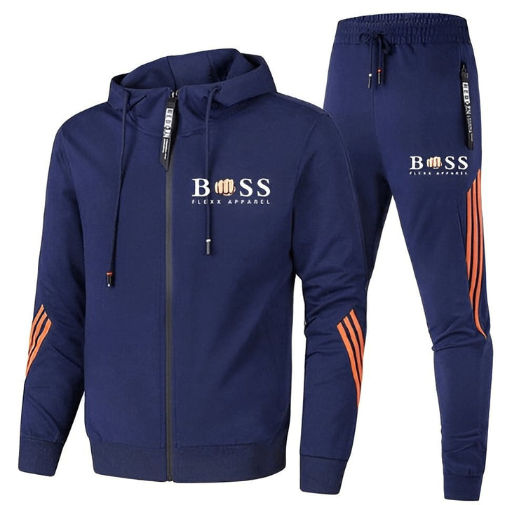 Cavell | Men's Stripe Hoodie and Sweatpants Set with Letter Prints