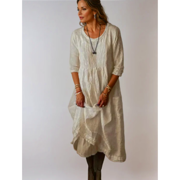 Lunara | Women’s Lightweight Half Sleeve Midi Dress with Roundneck