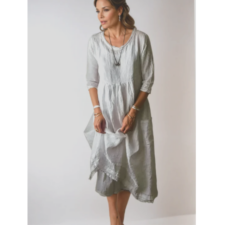 Lunara | Women’s Lightweight Half Sleeve Midi Dress with Roundneck