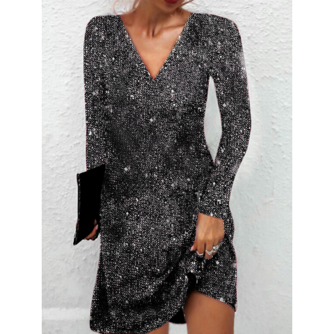 Brielle | Women’s Sequin Mini Party Dress with Long Sleeve and V-neck