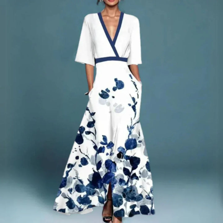 Elena | Women's Floral Wrap V-neck Maxi Dress with Pockets