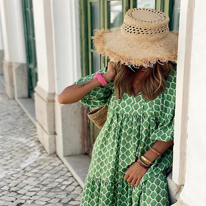 Ophira | Women's Puff Sleeve Boho Dress with V-neckline