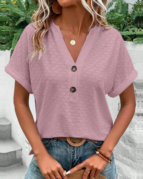 Celesta | Women’s Short Sleeve V-neck Blouse with Two Buttons