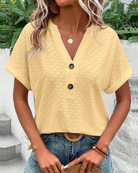 Celesta | Women’s Short Sleeve V-neck Blouse with Two Buttons