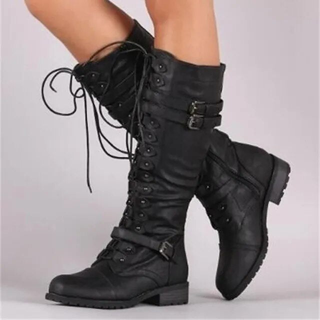Zanira | Women’s Retro Lace-Up Buckle Boots