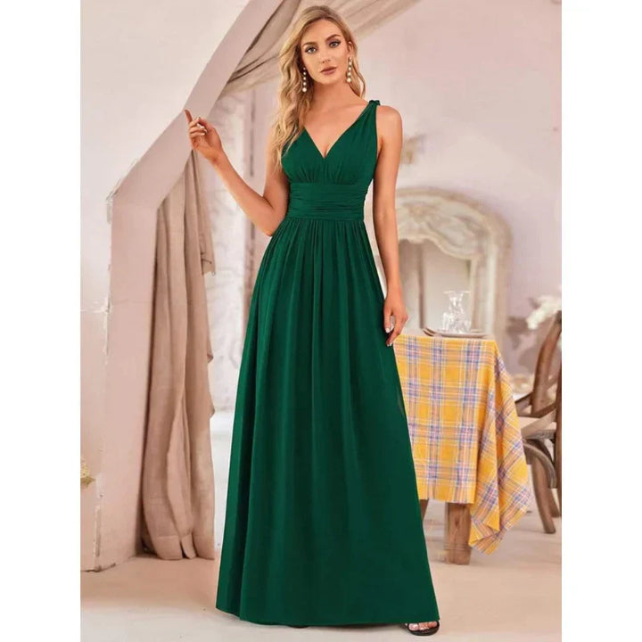 Aliah | Women’s Formal V-neck Maxi Dress with Sleeveless