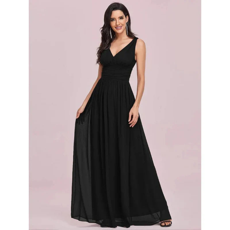 Aliah | Women’s Formal V-neck Maxi Dress with Sleeveless