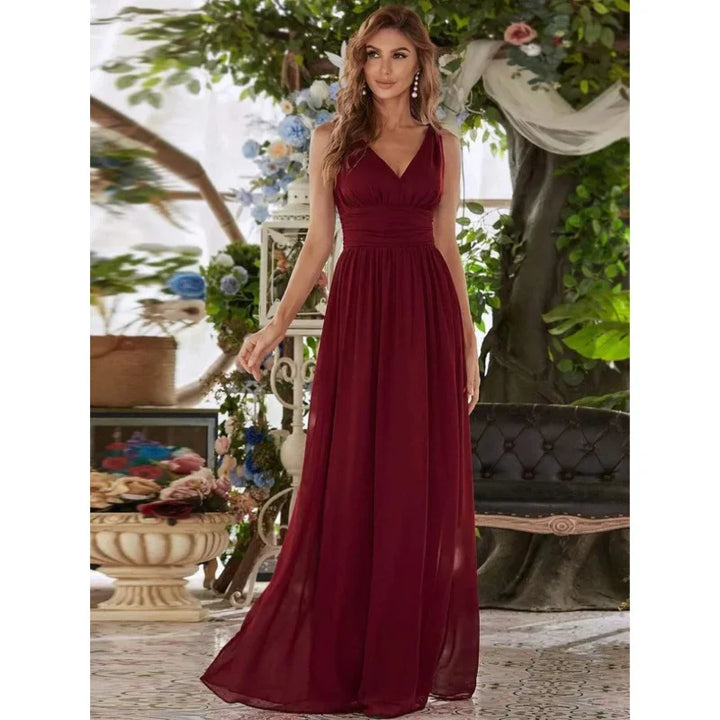 Aliah | Women’s Formal V-neck Maxi Dress with Sleeveless