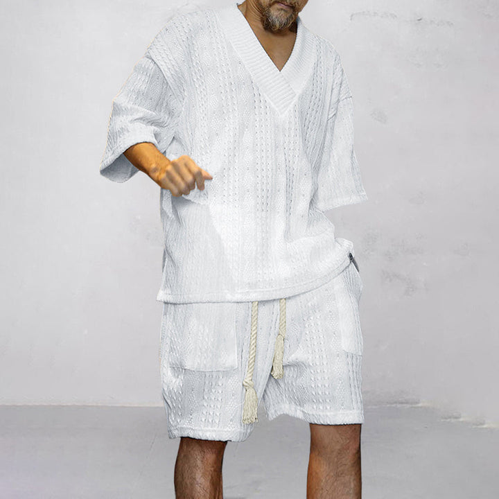 Merrick | Knit V Neck Shirt and Drawstring Shorts Set