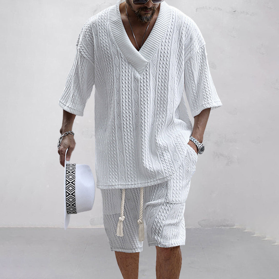 Merrick | Knit V Neck Shirt and Drawstring Shorts Set