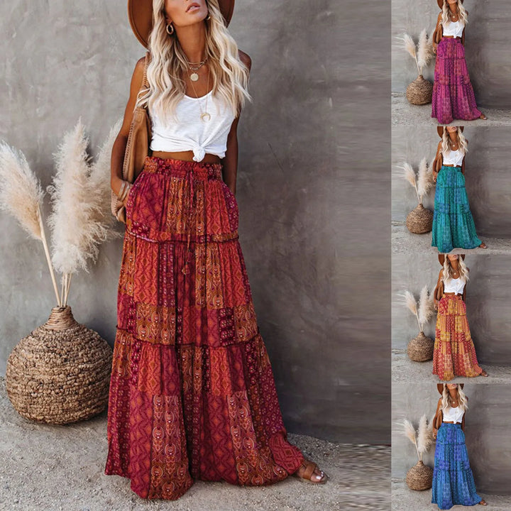 Zaria | Women’s Boho Maxi Skirt with Prints and Layered Style