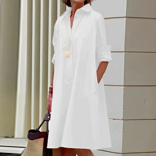 Celine | Women’s Casual Shirt Dress with Folded Sleeve