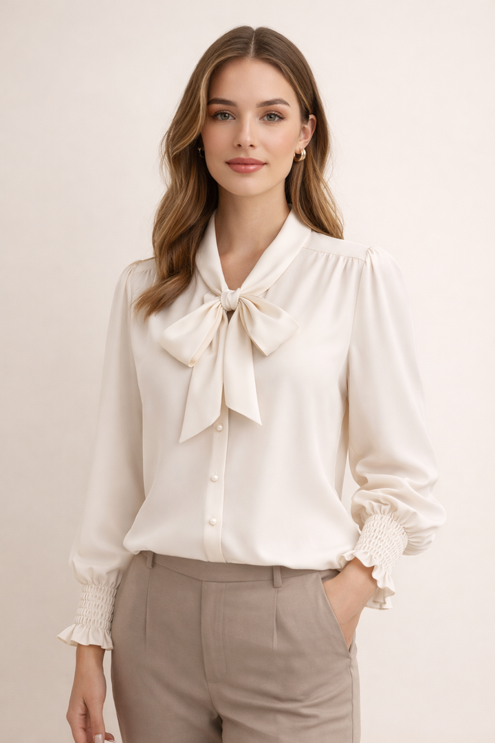 Women’s Bow-Front Long Sleeve Blouse
