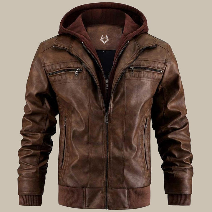 Xavier | Men's Leather Bomber Jacket with Hood with Ribbed Cuff