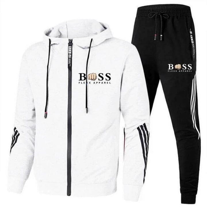 Cavell | Men's Stripe Hoodie and Sweatpants Set with Letter Prints