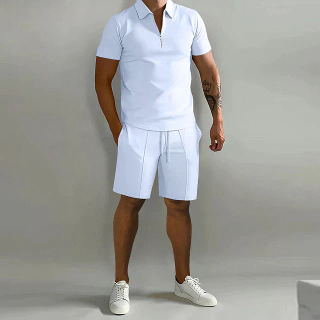 Brayden | Men’s Polo Shirt and Drawstring Shorts Two-Piece Set with Zip-up