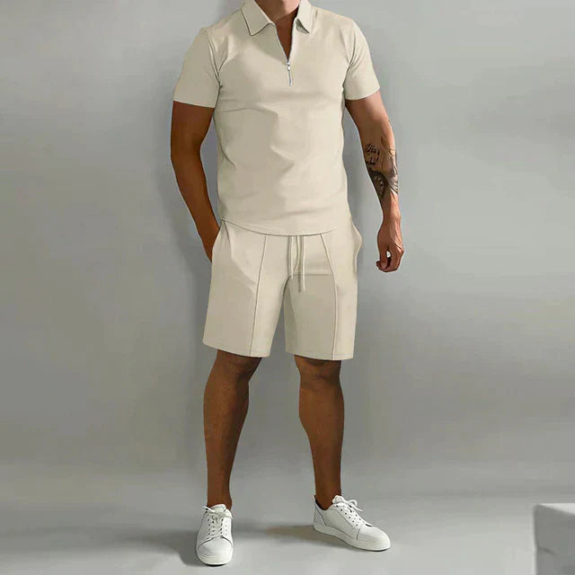 Brayden | Men’s Polo Shirt and Drawstring Shorts Two-Piece Set with Zip-up