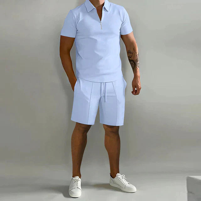 Brayden | Men’s Polo Shirt and Drawstring Shorts Two-Piece Set with Zip-up