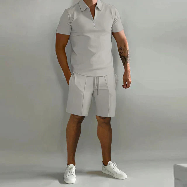 Brayden | Men’s Polo Shirt and Drawstring Shorts Two-Piece Set with Zip-up
