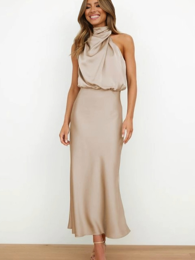 Marzelle | Women's Elegant Halter Satin Dress