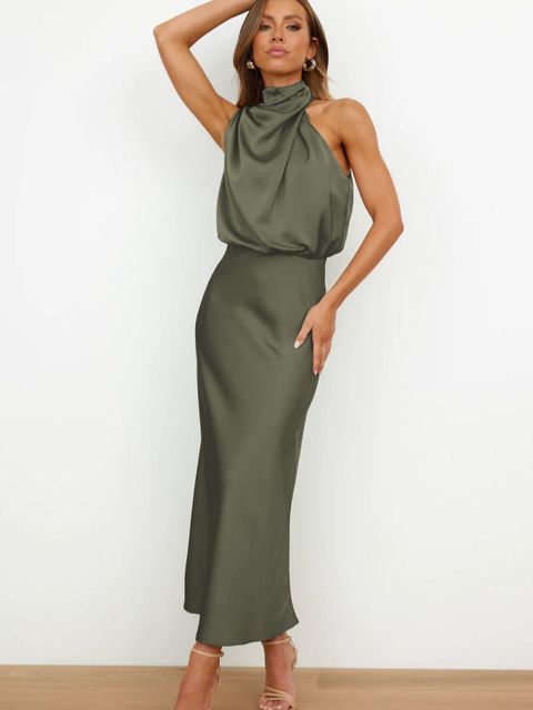 Sorelle | Women’s Elegant Satin Cocktail Dress with Halter Style