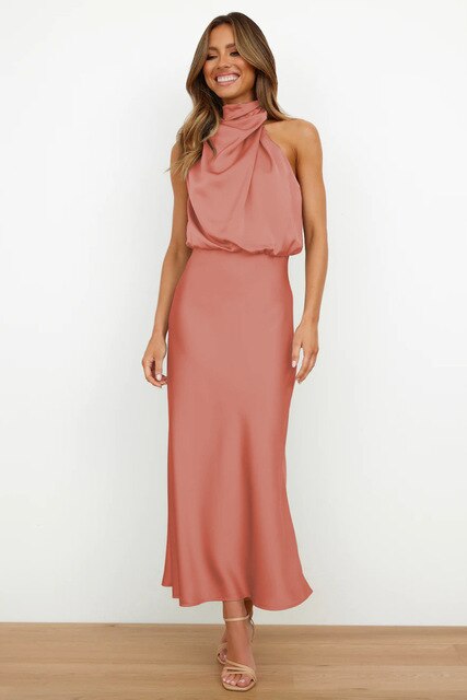 Sorelle | Women’s Elegant Satin Cocktail Dress with Halter Style