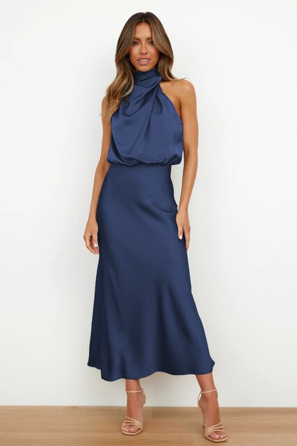 Sorelle | Women’s Elegant Satin Cocktail Dress with Halter Style