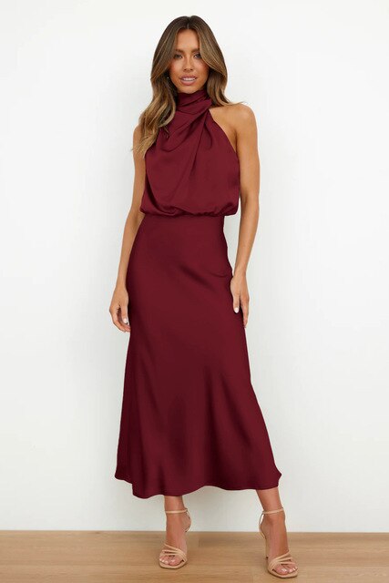 Sorelle | Women’s Elegant Satin Cocktail Dress with Halter Style