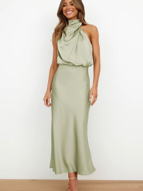 Sorelle | Women’s Elegant Satin Cocktail Dress with Halter Style