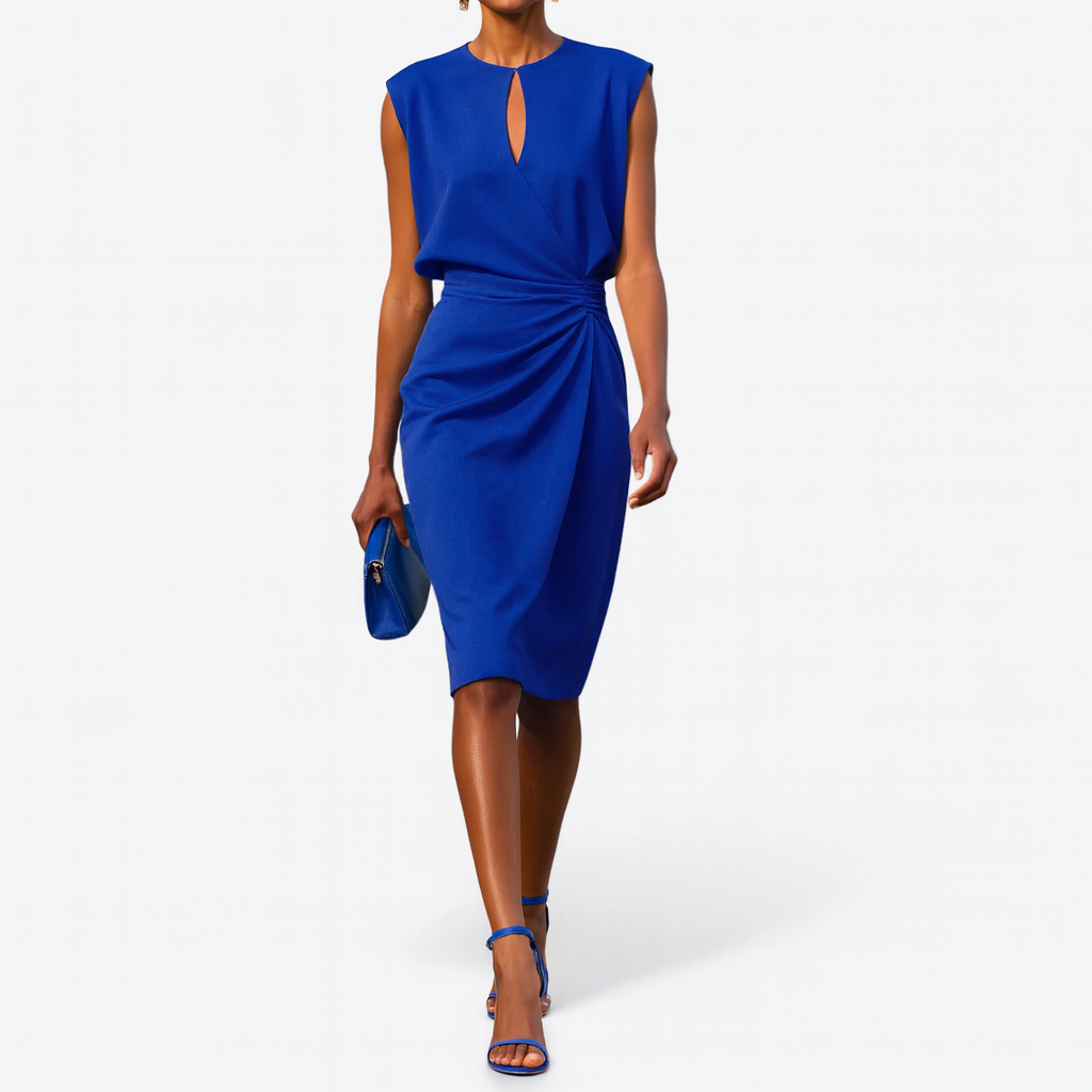 Marissa | Women's Elegant Draped Keyhole Midi Dress with Sleeveless