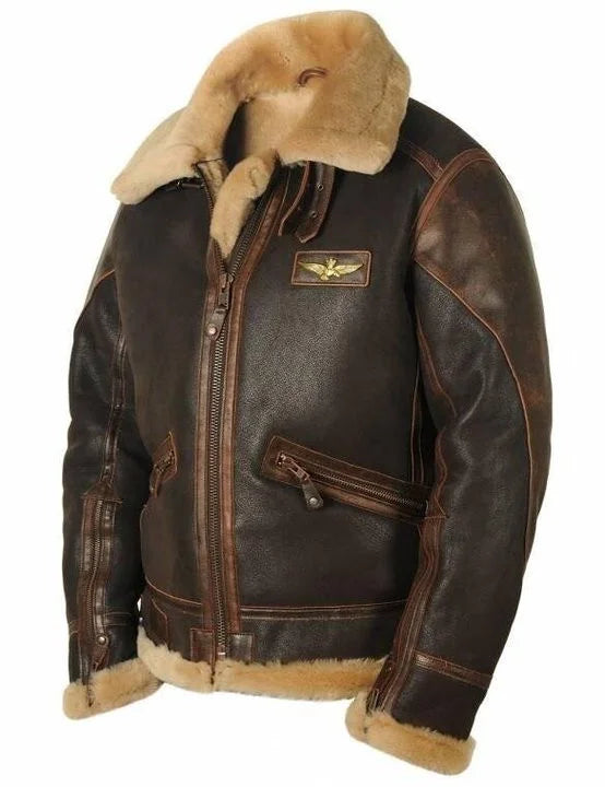 Anton | Men’s Aviator Leather Jacket with Shearling and Zippers