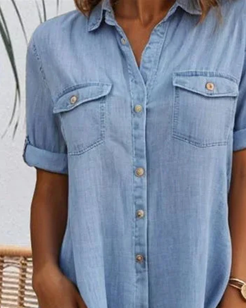 Arlisse | Women's Loose Denim Midi Dress with Button-Up
