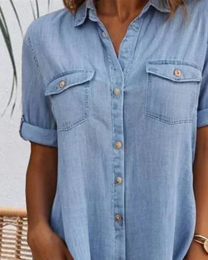 Arlisse | Women's Loose Denim Midi Dress with Button-Up