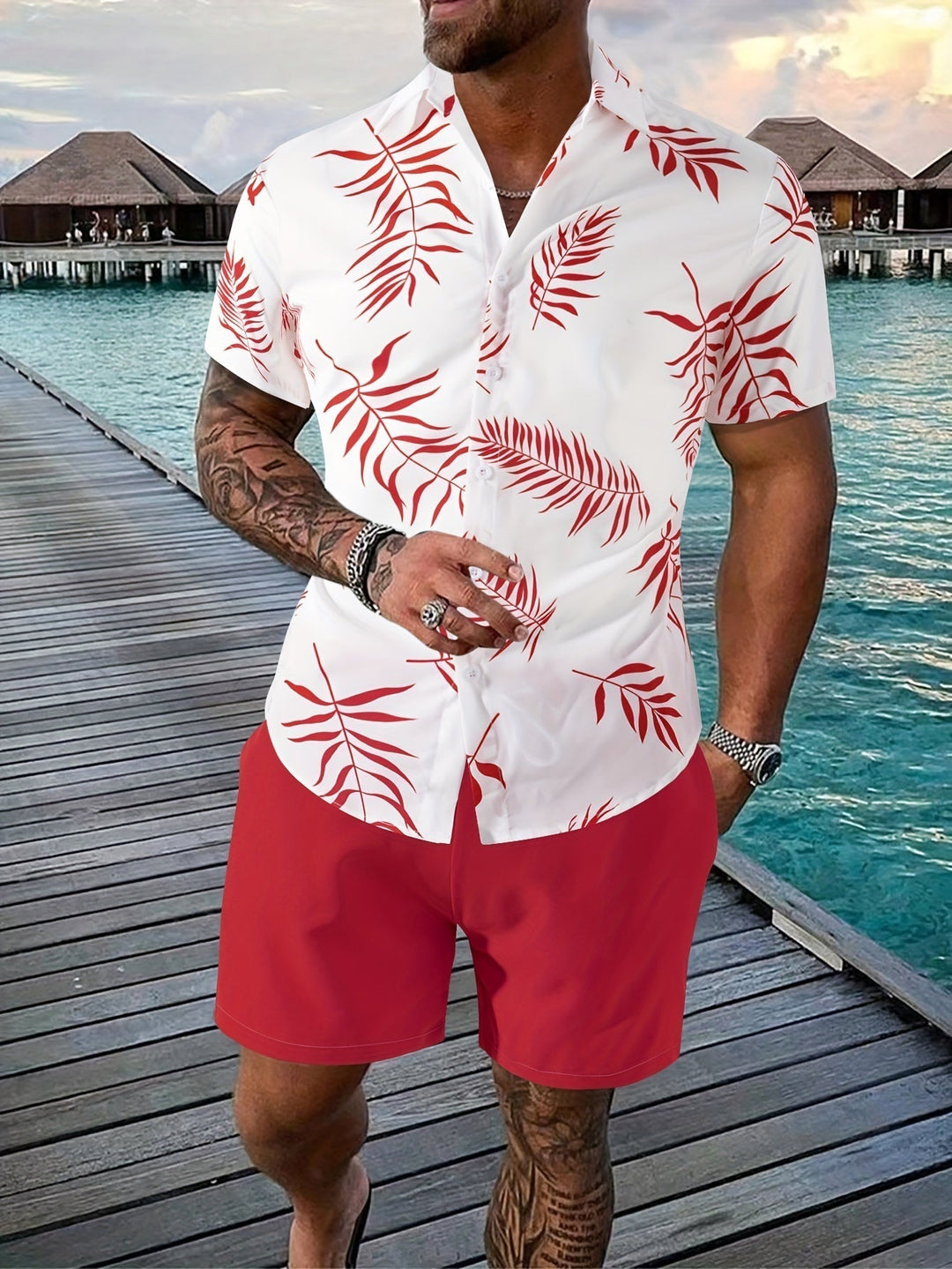 Cayden | Tropical Print Shirt and Shorts Summer Set