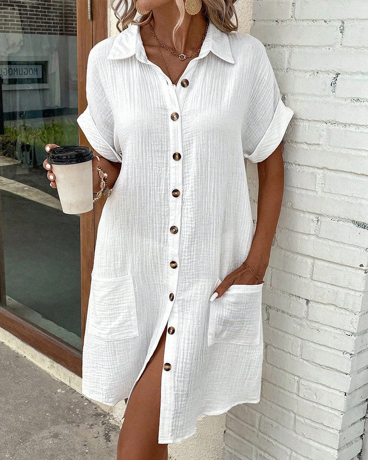 Indira | Women's Short Folded Sleeves Shirt Dress with Pockets