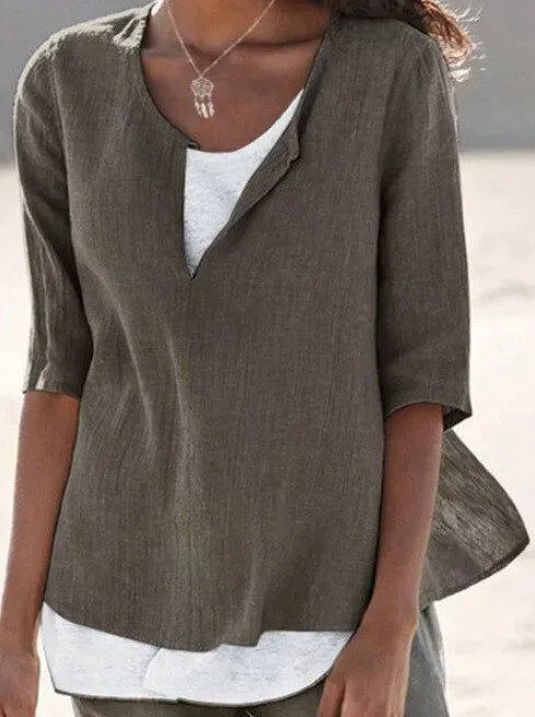 Brenda | Women's Half Sleeves Shirt with Half Open Front