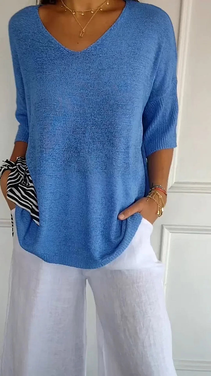 Ciara | Women’s Knit Top with V-neckline and Long Sleeves