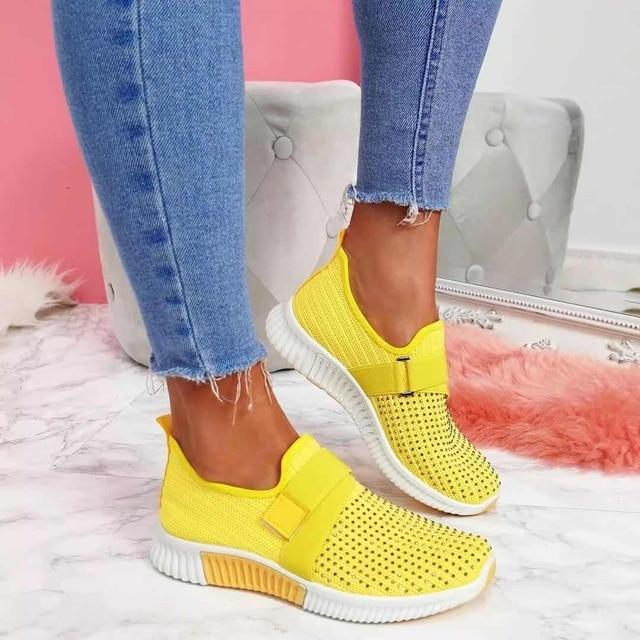 Chive | Women's Breathable Mesh Slip-on Sneakers with Criss cross Strap
